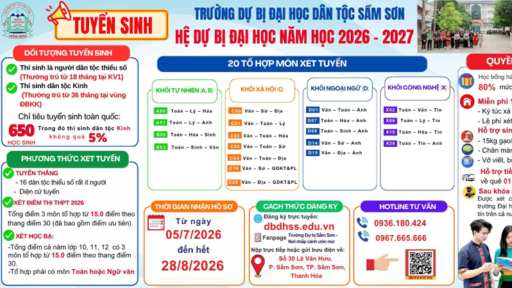 Trường Dự bị Đại học Dân tộc Sầm Sơn tuyển sinh hệ dự bị đại học năm học 2026 - 2027